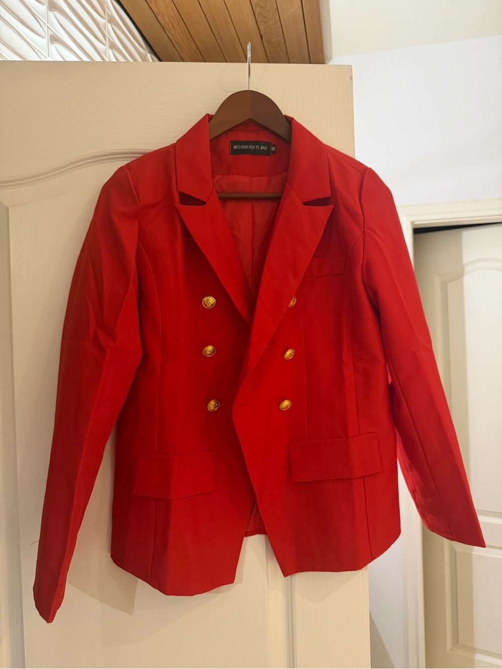 Red Double-Breasted Women's Blazer Jacket